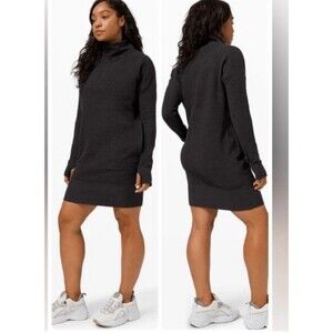 Lululemon Call for Cozy Dress Womens 4 Mock Neck Sweatshirt Black Pockets